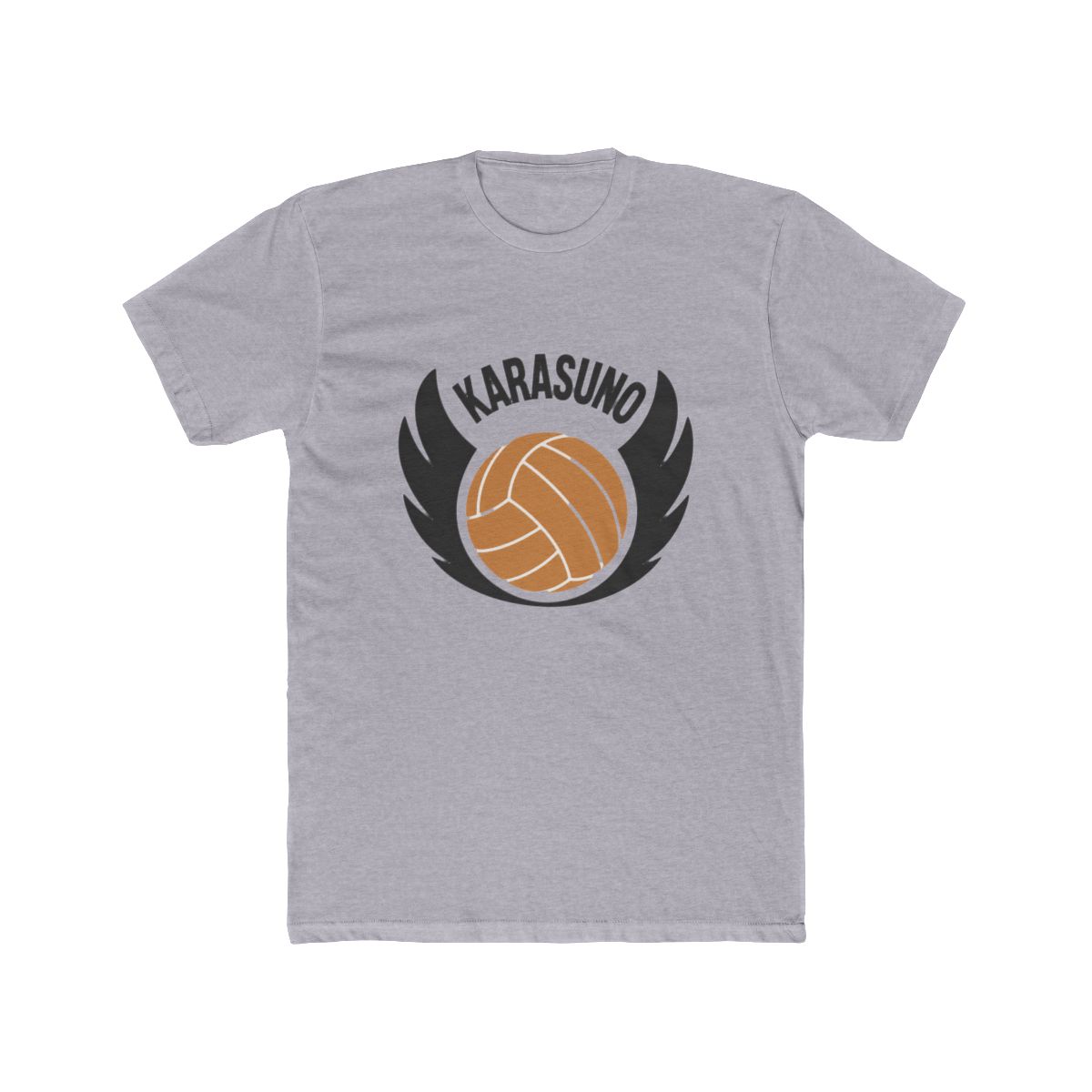 White crew neck T Shirt with a small graphic on the left chest. The graphic shows a volleyball with wings and the word "KARASUNO" above it. The graphic is in black, brown, and tan - alternate angle 5, merchandise